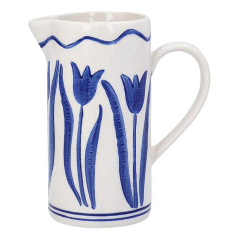 Gisela Graham Stoneware Milk Jug - Blue Tulips