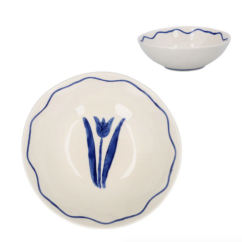 Gisela Graham Stoneware Mini Bowl Blue Tulips