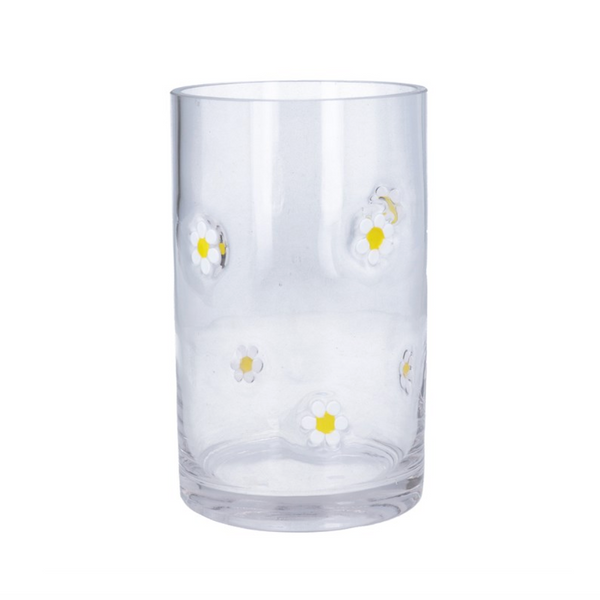 Glass Embossed Daisies Tube Vase