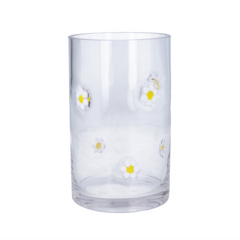 Glass Embossed Daisies Tube Vase