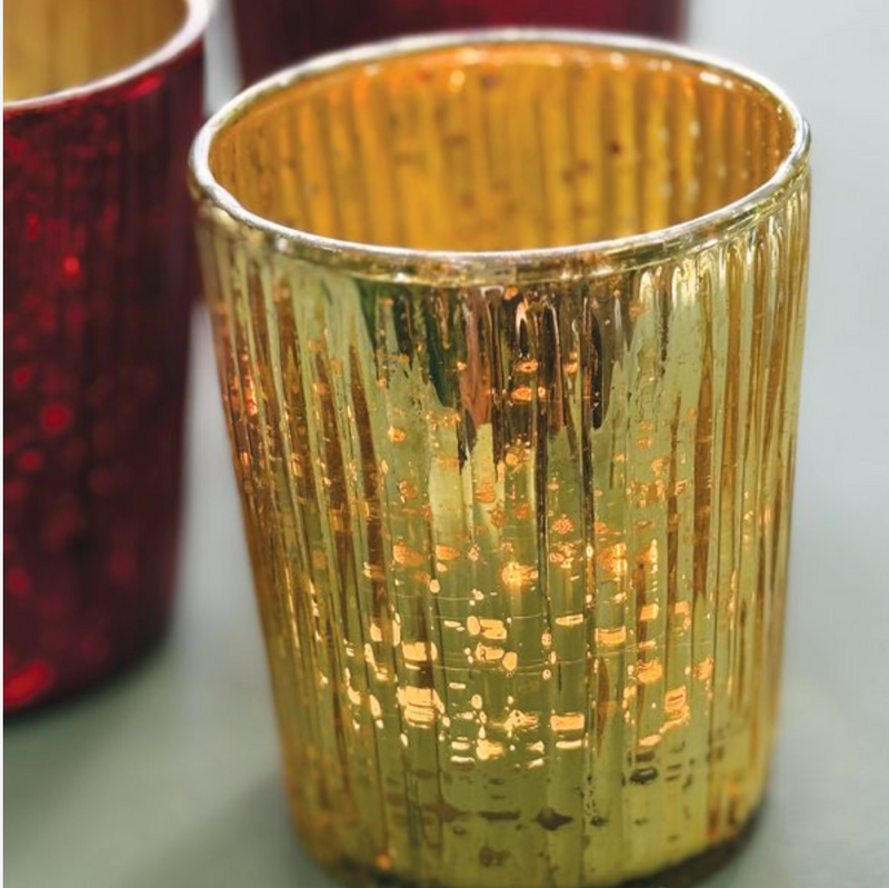 Glass Ribbed Votive Antique Gold