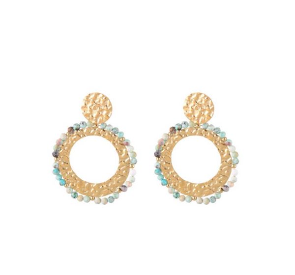 Gold Beaded Drop Hoops 