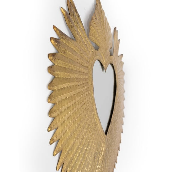 Gold "Heart Rays" Wall Mirror side on