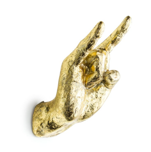 Gold Plated Rock On Wall Hands Side