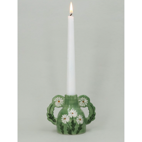 Green Daisy Candle Holder