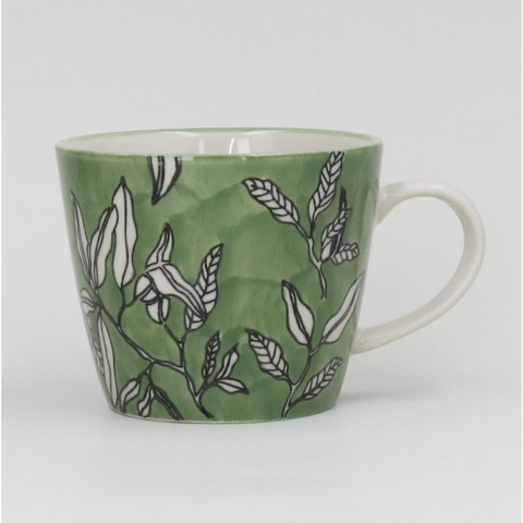 Green Leafy Stoneware Mug