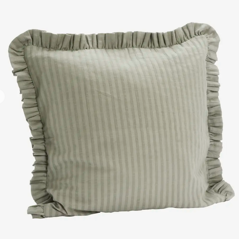 Green stripe ruffle cushion 