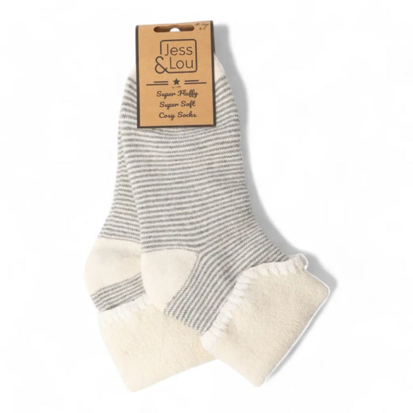 Grey Cuff Thin Stripe Cosy Socks