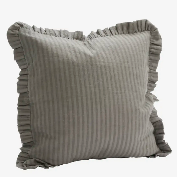 Grey Stripe Ruffle Cushion 