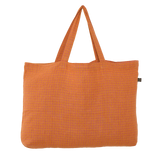 Orange tote bag with a checkered pattern on a white background
