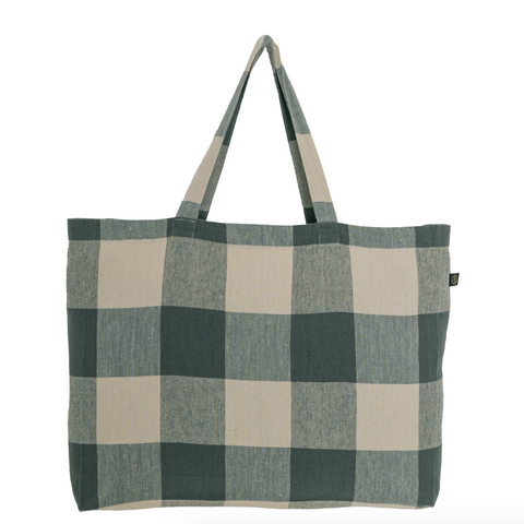 Haomy Washed Linen Cotton Shopping Bag Large Check - Pigeon