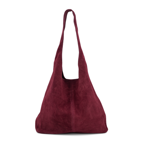 Suede Leather Slouchy Hobo Bag - Burgundy