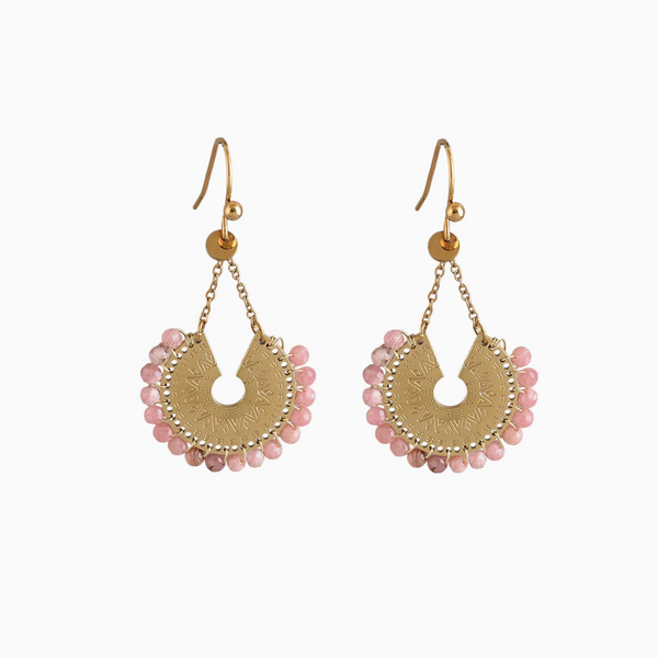 Hook Earring with Soft Pink Natural Stone Bead