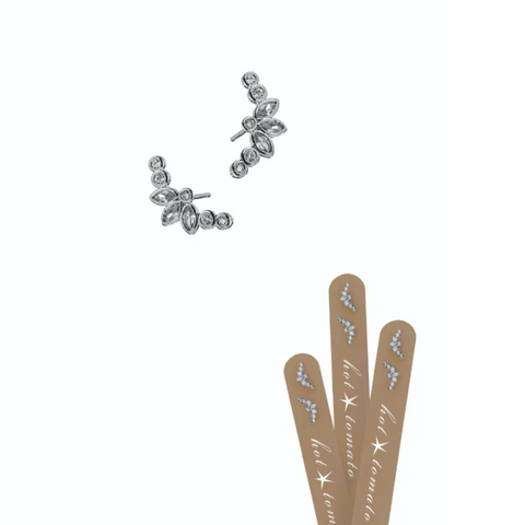 Silver earrings on a white background
