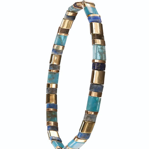 Hot Tomato - Miyuki Beads W/Stone - Delft Blue/Gold in white background