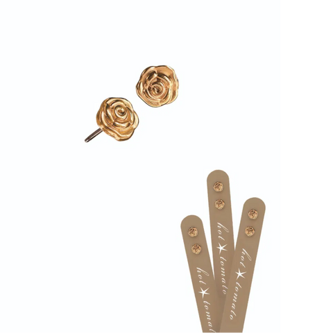 Rose stud earrings on a white background