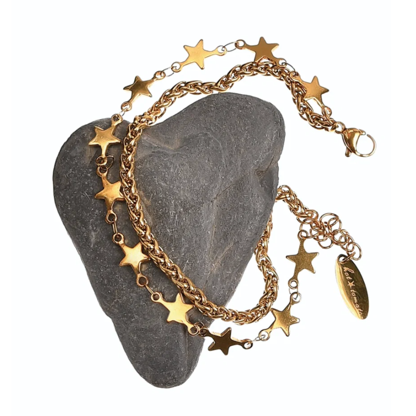 Hot Tomato - Seeing Double Chains & Stars bracelet - Gold