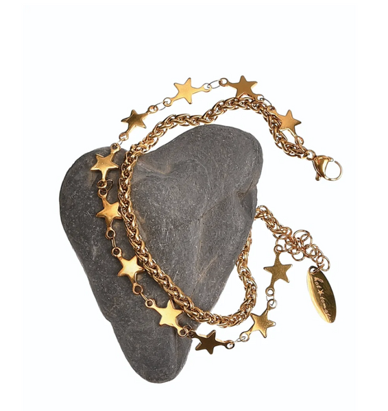 Hot Tomato - Seeing Double Chains & Stars bracelet - Gold