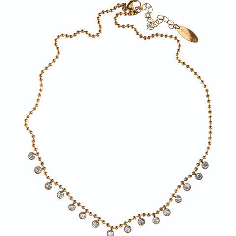 Hot Tomato necklace with sixteen set crystals on a white background