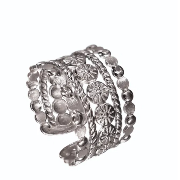 Hot Tomato Antiquity Band Adjustable Ring - Silver