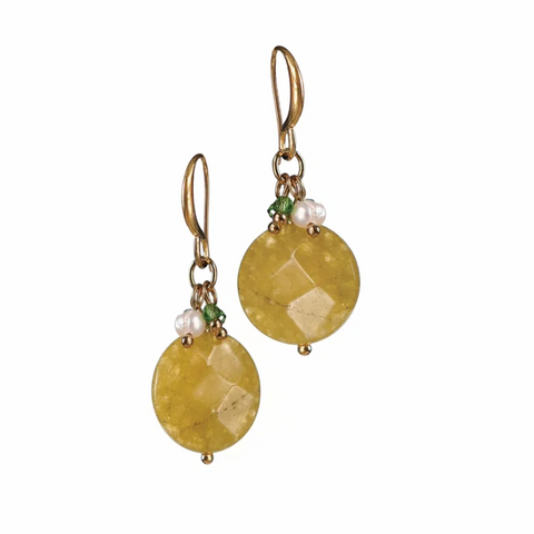 Hot Tomato Cluster and Stone Drop Earrings - Olive