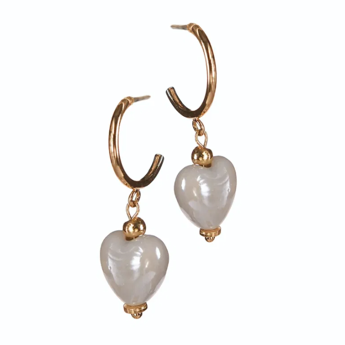 Hot Tomato Demi Hoop with Ceramic Heart - Gold/Pale Grey