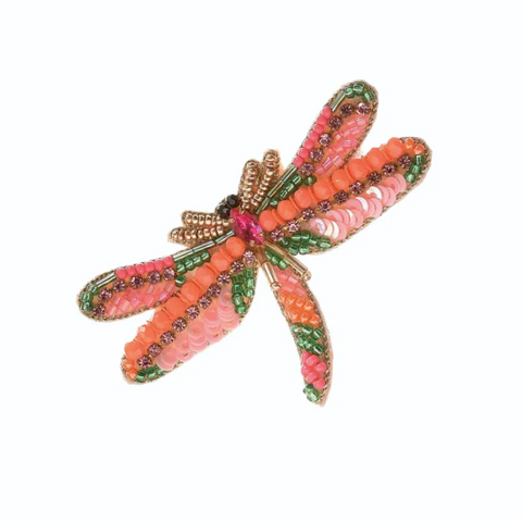Hot Tomato Dragonfly - Artisan Crafted - Golden/Rose/Green Shimmer