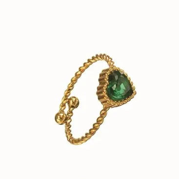 Hot Tomato Emerald Gem Heart Adjustable Ring