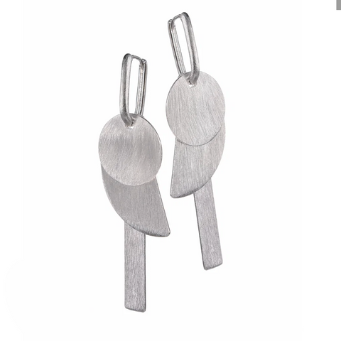 Hot Tomato Geo Gallery Earrings - Brushed Silver