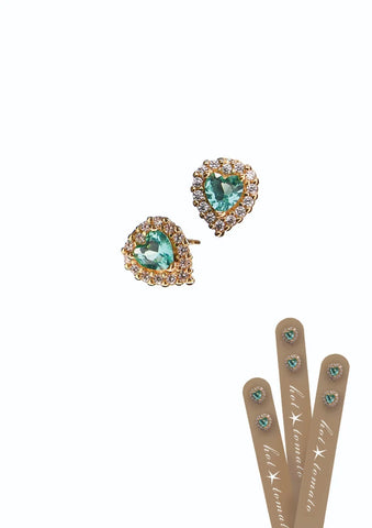 Hot Tomato Heart studs - aqua & clear crystals
