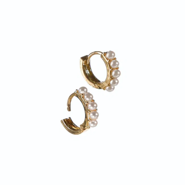 Hot Tomato Mini Gold Hoops with Faux Pearl
