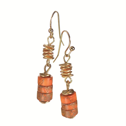 Hot Tomato Mini Stone Stack Earrings - Tangerine