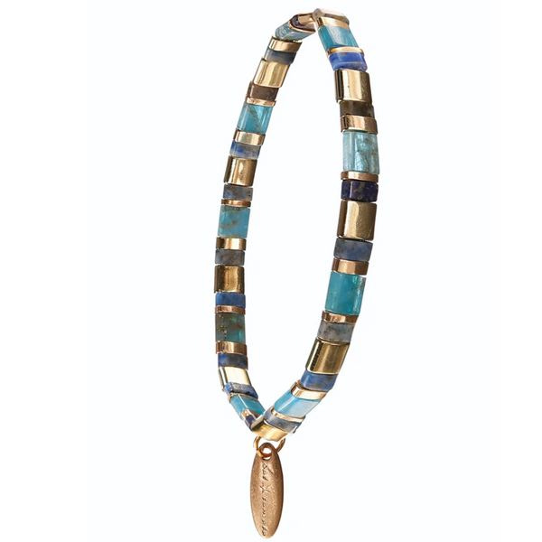 Hot Tomato Miyuki Beads W/Stone - Blue/Gold