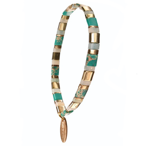 Hot Tomato Miyuki Beads W/Stone - Turquoise/Gold
