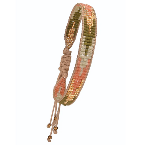 Hot Tomato My Tribe Miyuki Friendship Bracelet - Salmon/Khaki/Gold