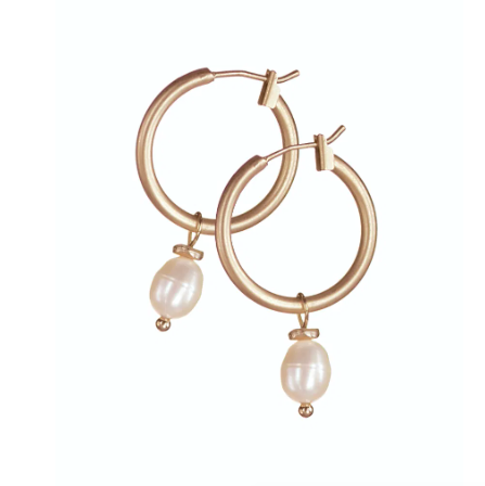 Hot Tomato Pearl Drop Captured on Hoop Gold