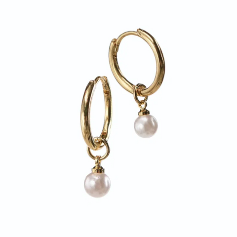Hot Tomato Pearl Queen Hoops - Gold/Natural