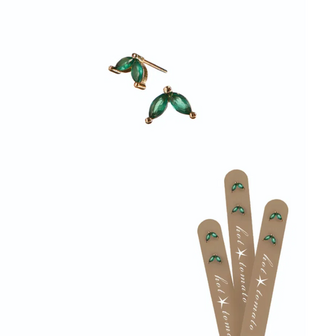 Hot Tomato Petal Duet Stud Earrings - Emerald
