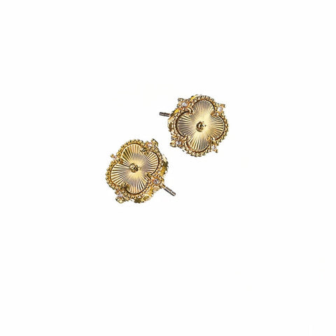 Hot Tomato Quatrofoil Shimmer Studs - Gold/Clear