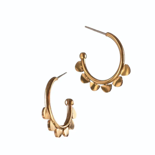 Hot Tomato Scallop Edge Demi Hoop Earrings - Gold Plated