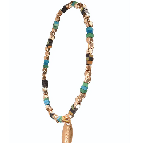 Hot Tomato Squaring Up Beaded Bracelet - Teal/Green/Noir/Gold