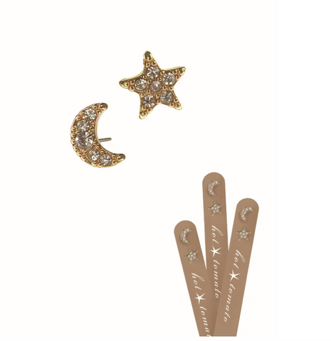 Hot Tomato Star & Moon Sparkle Studs - Silver