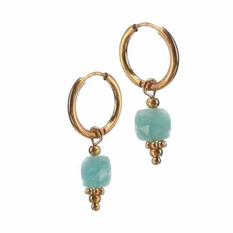 Hot Tomato Stone Drop Cluster Hoops - Turquoise