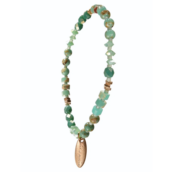 Hot Tomato Stone and Crystal String Bracelet Turquoise and Gold
