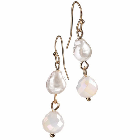Hot Tomato Vintage Inspired Pearl & Crystal Droplet - Opal & Gold