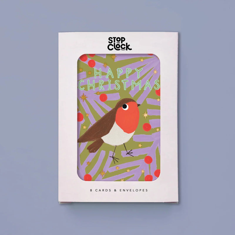 Pack of 8 Christmas Cards - Happy Christmas Robin