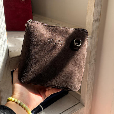 Leather Crossbody Suede Bag Dark Brown