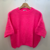 Cropped Mohair Short Sleeve Jumper - Neon Pink