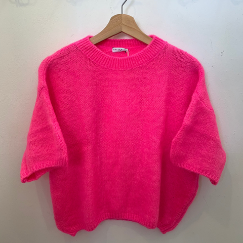Cropped Mohair Short Sleeve Jumper - Neon Pink