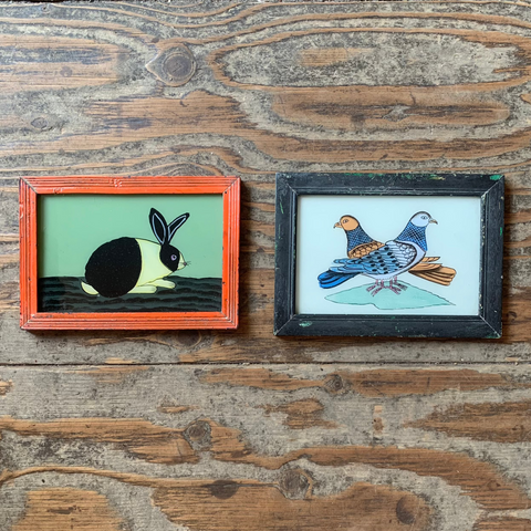 Vintage Glass Framed Painting Animals - Small
